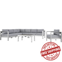 Modway EEI-2562-SLV-GRY Shore 7 Piece Outdoor Patio Aluminum Sectional Sofa Set In Silver Gray