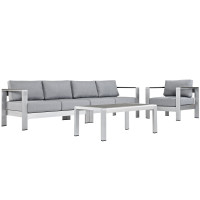 Modway EEI-2563-SLV-GRY Shore 4 Piece Outdoor Patio Aluminum Sectional Sofa Set In Silver Gray