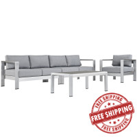 Modway EEI-2563-SLV-GRY Shore 4 Piece Outdoor Patio Aluminum Sectional Sofa Set In Silver Gray