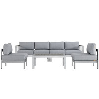 Modway EEI-2564-SLV-GRY Shore 5 Piece Outdoor Patio Aluminum Sectional Sofa Set In Silver Gray