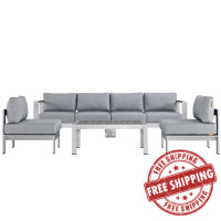 Modway EEI-2564-SLV-GRY Shore 5 Piece Outdoor Patio Aluminum Sectional Sofa Set In Silver Gray