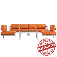 Modway EEI-2564-SLV-ORA Shore 5 Piece Outdoor Patio Aluminum Sectional Sofa Set In Silver Orange