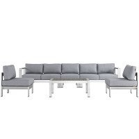Modway EEI-2565-SLV-GRY Shore 6 Piece Outdoor Patio Aluminum Sectional Sofa Set In Silver Gray