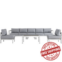 Modway EEI-2565-SLV-GRY Shore 6 Piece Outdoor Patio Aluminum Sectional Sofa Set In Silver Gray