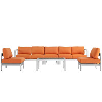 Modway EEI-2565-SLV-ORA Shore 6 Piece Outdoor Patio Aluminum Sectional Sofa Set In Silver Orange