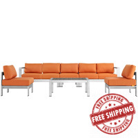 Modway EEI-2565-SLV-ORA Shore 6 Piece Outdoor Patio Aluminum Sectional Sofa Set In Silver Orange
