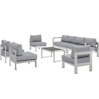 Modway EEI-2566-SLV-GRY Shore 7 Piece Outdoor Patio Sectional Sofa Set In Silver Gray