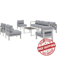 Modway EEI-2566-SLV-GRY Shore 7 Piece Outdoor Patio Sectional Sofa Set In Silver Gray