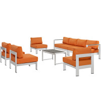 Modway EEI-2566-SLV-ORA Shore 7 Piece Outdoor Patio Sectional Sofa Set In Silver Orange