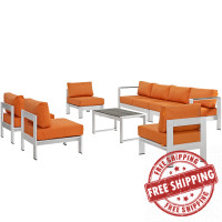 Modway EEI-2566-SLV-ORA Shore 7 Piece Outdoor Patio Sectional Sofa Set In Silver Orange
