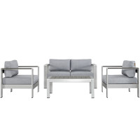 Modway EEI-2567-SLV-GRY Shore 4 Piece Outdoor Patio Aluminum Sectional Sofa Set In Silver Gray