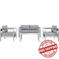 Modway EEI-2567-SLV-GRY Shore 4 Piece Outdoor Patio Aluminum Sectional Sofa Set In Silver Gray