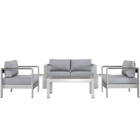Modway EEI-2568-SLV-GRY Shore 6 Piece Outdoor Patio Aluminum Sectional Sofa Set In Silver Gray