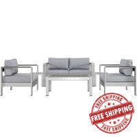 Modway EEI-2568-SLV-GRY Shore 6 Piece Outdoor Patio Aluminum Sectional Sofa Set In Silver Gray