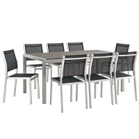 Modway EEI-2583-SLV-BLK-SET Shore 9 Piece Outdoor Patio Aluminum Dining Set in Silver Black