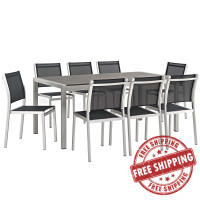 Modway EEI-2583-SLV-BLK-SET Shore 9 Piece Outdoor Patio Aluminum Dining Set in Silver Black