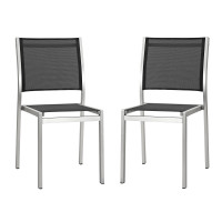 Modway EEI-2585-SLV-BLK-SET Shore Side Chair Outdoor Patio Aluminum Set of 2 In Silver Black