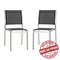 Modway EEI-2585-SLV-BLK-SET Shore Side Chair Outdoor Patio Aluminum Set of 2 In Silver Black