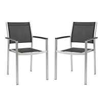 Modway EEI-2586-SLV-BLK-SET Shore Dining Chair Outdoor Patio Aluminum Set of 2 In Silver Black