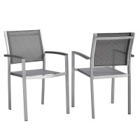Modway EEI-2586-SLV-GRY-SET Shore Dining Chair Outdoor Patio Aluminum Set of 2
