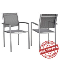 Modway EEI-2586-SLV-GRY-SET Shore Dining Chair Outdoor Patio Aluminum Set of 2