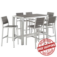 Modway EEI-2587-SLV-GRY-SET Shore 7 Piece Outdoor Patio Aluminum Dining Set in Silver Gray