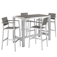 Modway EEI-2588-SLV-GRY-SET Shore 5 Piece Outdoor Patio Aluminum Dining Set in Silver Gray