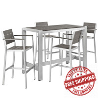 Modway EEI-2588-SLV-GRY-SET Shore 5 Piece Outdoor Patio Aluminum Dining Set in Silver Gray