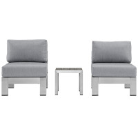 Modway EEI-2598-SLV-GRY Shore 3 Piece Outdoor Patio Aluminum Sectional Sofa Set In Silver Gray