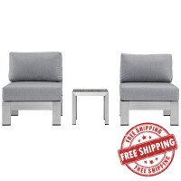 Modway EEI-2598-SLV-GRY Shore 3 Piece Outdoor Patio Aluminum Sectional Sofa Set In Silver Gray