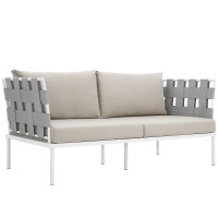 Modway EEI-2603-WHI-BEI Harmony Outdoor Patio Aluminum Loveseat