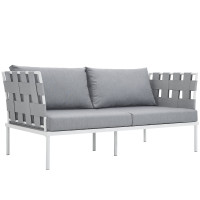 Modway EEI-2603-WHI-GRY Harmony Outdoor Patio Aluminum Loveseat