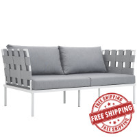 Modway EEI-2603-WHI-GRY Harmony Outdoor Patio Aluminum Loveseat