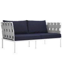 Modway EEI-2603-WHI-NAV Harmony Outdoor Patio Aluminum Loveseat