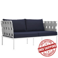 Modway EEI-2603-WHI-NAV Harmony Outdoor Patio Aluminum Loveseat