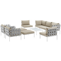 Modway EEI-2616-WHI-BEI-SET Harmony 10 Piece Outdoor Patio Aluminum Sectional Sofa Set