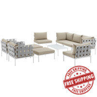 Modway EEI-2616-WHI-BEI-SET Harmony 10 Piece Outdoor Patio Aluminum Sectional Sofa Set