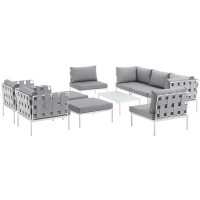 Modway EEI-2616-WHI-GRY-SET Harmony 10 Piece Outdoor Patio Aluminum Sectional Sofa Set