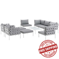 Modway EEI-2616-WHI-GRY-SET Harmony 10 Piece Outdoor Patio Aluminum Sectional Sofa Set