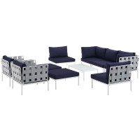 Modway EEI-2616-WHI-NAV-SET Harmony 10 Piece Outdoor Patio Aluminum Sectional Sofa Set