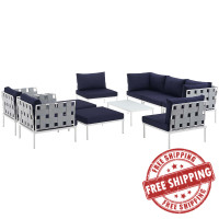 Modway EEI-2616-WHI-NAV-SET Harmony 10 Piece Outdoor Patio Aluminum Sectional Sofa Set