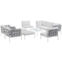Modway EEI-2616-WHI-WHI-SET Harmony 10 Piece Outdoor Patio Aluminum Sectional Sofa Set