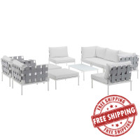 Modway EEI-2616-WHI-WHI-SET Harmony 10 Piece Outdoor Patio Aluminum Sectional Sofa Set