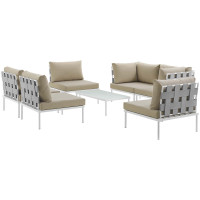 Modway EEI-2617-WHI-BEI-SET Harmony 7 Piece Outdoor Patio Aluminum Sectional Sofa Set