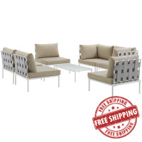 Modway EEI-2617-WHI-BEI-SET Harmony 7 Piece Outdoor Patio Aluminum Sectional Sofa Set