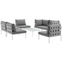 Modway EEI-2617-WHI-GRY-SET Harmony 7 Piece Outdoor Patio Aluminum Sectional Sofa Set