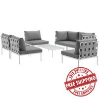 Modway EEI-2617-WHI-GRY-SET Harmony 7 Piece Outdoor Patio Aluminum Sectional Sofa Set