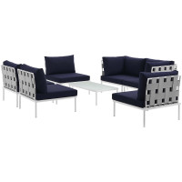 Modway EEI-2617-WHI-NAV-SET Harmony 7 Piece Outdoor Patio Aluminum Sectional Sofa Set