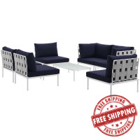 Modway EEI-2617-WHI-NAV-SET Harmony 7 Piece Outdoor Patio Aluminum Sectional Sofa Set