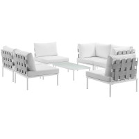 Modway EEI-2617-WHI-WHI-SET Harmony 7 Piece Outdoor Patio Aluminum Sectional Sofa Set